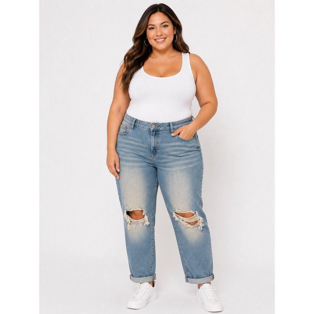 Poetic‎ Justice Vera True Boyfriend Jeans Light Wash Distressed Size 30R Womens